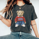 Medium Pepper Jesus Loves Me Teddy Graphic Tee, Trendy Teddy Bear Shirt, Jesus Teddy Comfort Colors
