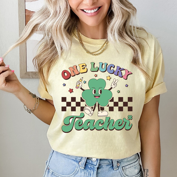 One Lucky Teacher Shamrock Comfort Colors Tee, Teaching Lucky Charms Shirt, St. Patrick's Day Graphic Tee