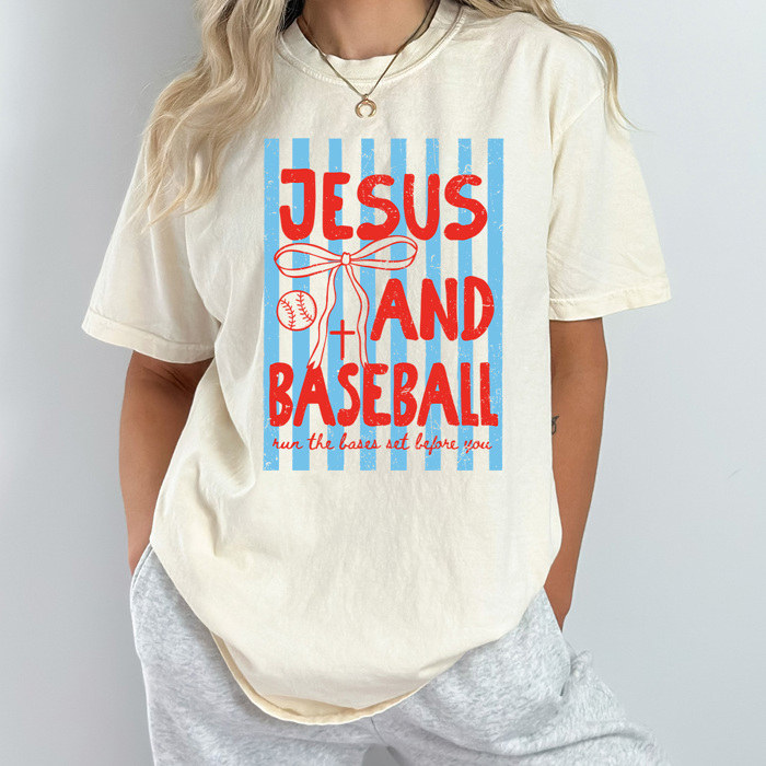 Jesus And Baseball Graphic Tee, Ball Game Gospel Shirt, Trendy Coquette Comfort Colors Tee