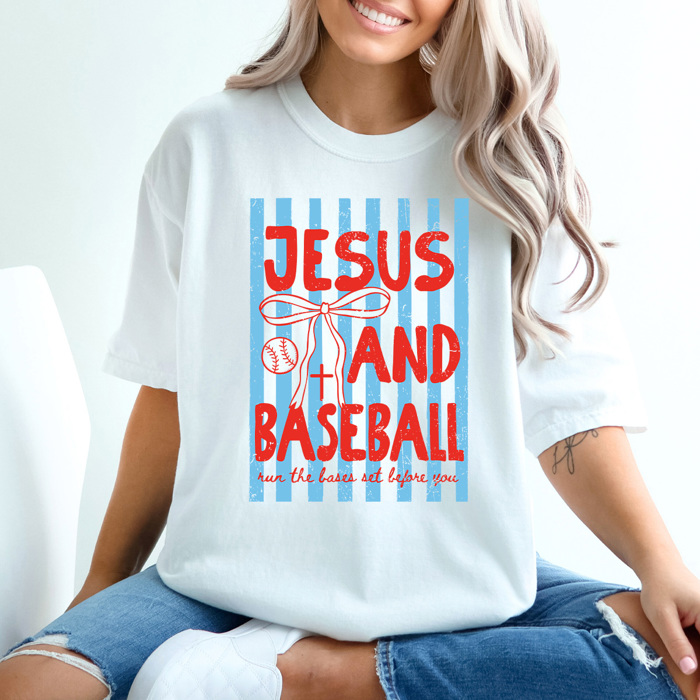 Jesus And Baseball Graphic Tee, Ball Game Gospel Shirt, Trendy Coquette Comfort Colors Tee