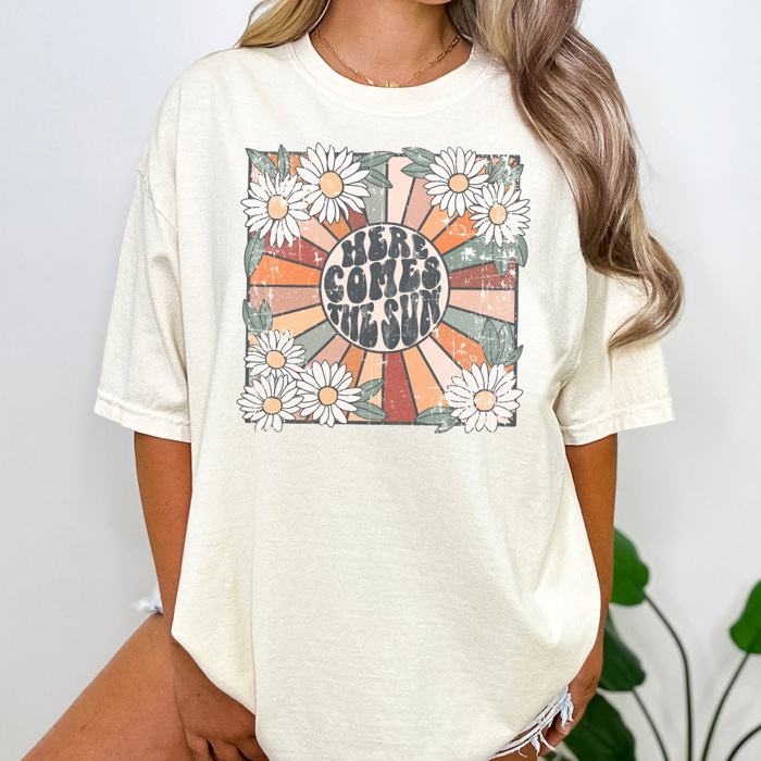 Here Comes The Sun Graphic Tee, Distressed Shirt, Vintage Shirt, Cute Graphic Tee, Sunshine Shirt, Comfort Colors, Beatles Shirt