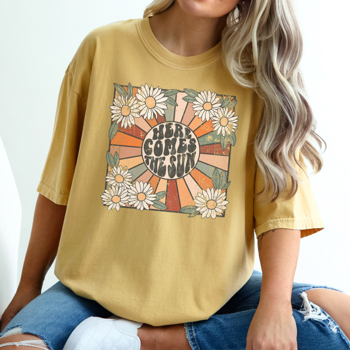 Here Comes The Sun Graphic Tee, Distressed Shirt, Vintage Shirt, Cute Graphic Tee, Sunshine Shirt, Comfort Colors, Beatles Shirt