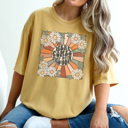 Large Mustard Here Comes The Sun Graphic Tee, Distressed Shirt, Vintage Shirt, Cute Graphic Tee, Sunshine Shirt, Comfort Colors, Beatles Shirt