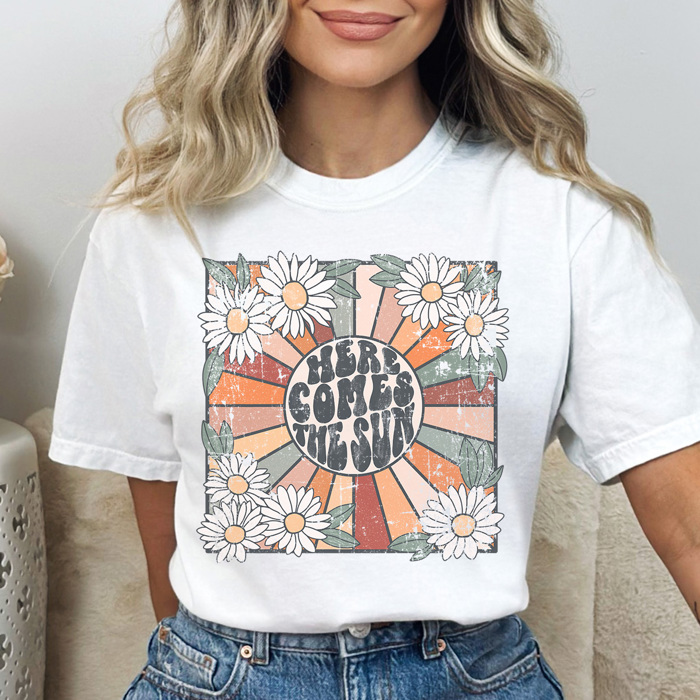 Here Comes The Sun Graphic Tee, Distressed Shirt, Vintage Shirt, Cute Graphic Tee, Sunshine Shirt, Comfort Colors, Beatles Shirt