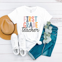 Small First Grade White Modern Teacher Graphic Tee, Cute Teacher Shirt, Teacher Grade Shirt, Back to School Shirt, Teacher Appreciation Gift, Hello Teacher Shirt