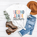 Small Second Grade Ash Gray Modern Teacher Graphic Tee, Cute Teacher Shirt, Teacher Grade Shirt, Back to School Shirt, Teacher Appreciation Gift, Hello Teacher Shirt