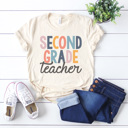 Small Second Grade Cream Modern Teacher Graphic Tee, Cute Teacher Shirt, Teacher Grade Shirt, Back to School Shirt, Teacher Appreciation Gift, Hello Teacher Shirt