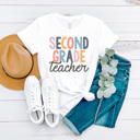 Small Second Grade White Modern Teacher Graphic Tee, Cute Teacher Shirt, Teacher Grade Shirt, Back to School Shirt, Teacher Appreciation Gift, Hello Teacher Shirt