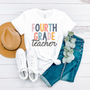 XXL Fourth Grade White Modern Teacher Graphic Tee, Cute Teacher Shirt, Teacher Grade Shirt, Back to School Shirt, Teacher Appreciation Gift, Hello Teacher Shirt