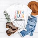 Small Fifth Grade Ash Gray Modern Teacher Graphic Tee, Cute Teacher Shirt, Teacher Grade Shirt, Back to School Shirt, Teacher Appreciation Gift, Hello Teacher Shirt