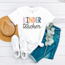 Large Kindergarten White Modern Teacher Graphic Tee, Cute Teacher Shirt, Teacher Grade Shirt, Back to School Shirt, Teacher Appreciation Gift, Hello Teacher Shirt