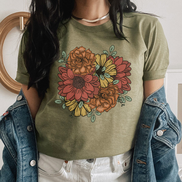 Bold Statement Flowers Graphic Tee, Cute Fall Shirt, Every Day Tee, Fall Flowers, Colorful Flowers Tee