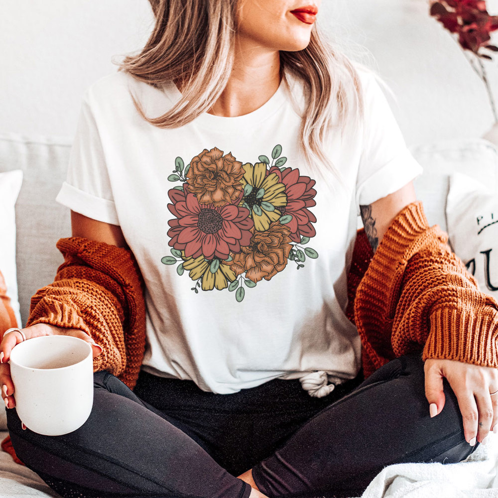 Bold Statement Flowers Graphic Tee, Cute Fall Shirt, Every Day Tee, Fall Flowers, Colorful Flowers Tee