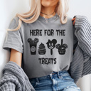 Large Light Gray Here For The Halloween Treats Graphic Tee, Halloween Theme Park Shirt, Favorite Mouse Tee, Halloween Graphic Tee, Matching Shirts