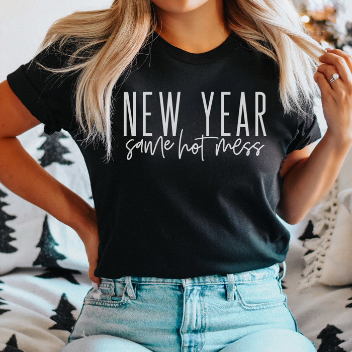 New Year Same Hot Mess Graphic Tee, New Year Shirt, 2025 New Year Tee, Hot Mess Tee, Funny New Years, Comfortable Tee