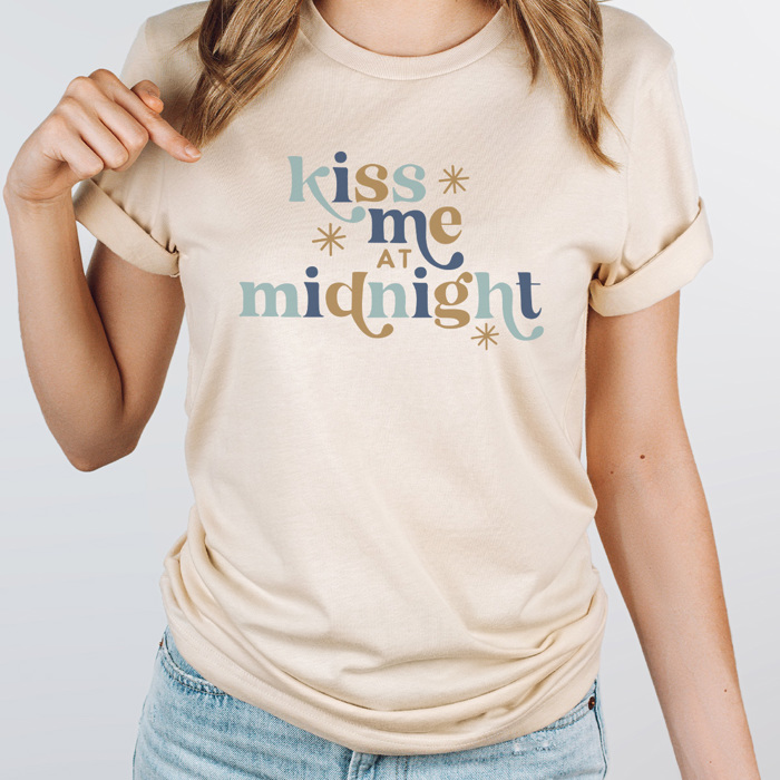 Kiss Me At Midnight Graphic Tee, New Year Tee, New Year's Eve Shirt, New Year 2025 Tee, Retro Shirt