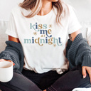 Large White Kiss Me At Midnight Graphic Tee, New Year Tee, New Year's Eve Shirt, New Year 2025 Tee, Retro Shirt