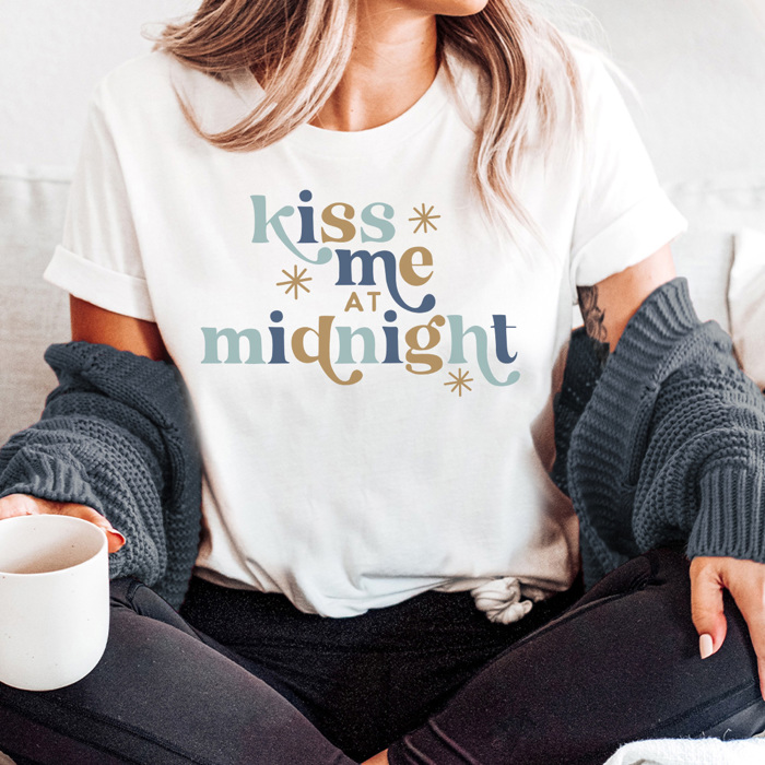 Kiss Me At Midnight Graphic Tee, New Year Tee, New Year's Eve Shirt, New Year 2025 Tee, Retro Shirt