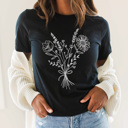 Large Black Boho Flower Bouquet Graphic Tee, Flower Shirt, Wildflower Graphic Tee, Cute Graphic Tee