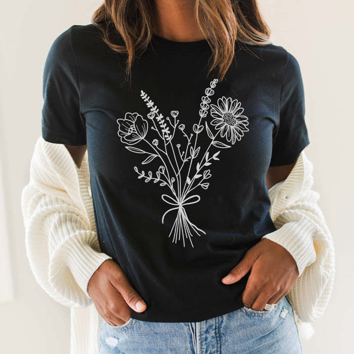 Boho Flower Bouquet Graphic Tee, Flower Shirt, Wildflower Graphic Tee, Cute Graphic Tee