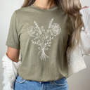 Large Olive Boho Flower Bouquet Graphic Tee, Flower Shirt, Wildflower Graphic Tee, Cute Graphic Tee