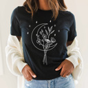 Large Black Boho Moon Bouquet Graphic Tee, Trendy Boho Shirt, Cute Moon Shirt, Wildflower Graphic Tee, Cute Graphic Tee