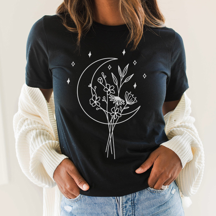 Boho Moon Bouquet Graphic Tee, Trendy Boho Shirt, Cute Moon Shirt, Wildflower Graphic Tee, Cute Graphic Tee