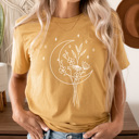 XXL Mustard Boho Moon Bouquet Graphic Tee, Trendy Boho Shirt, Cute Moon Shirt, Wildflower Graphic Tee, Cute Graphic Tee