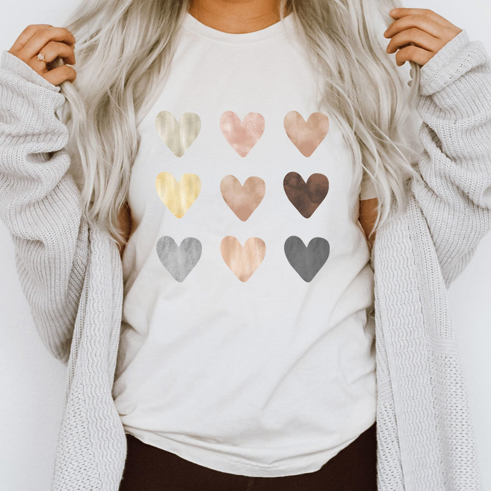 Pastel Hearts Graphic Tee, Cute Heart Tee, Every Day Shirt, Watercolor Tee, Valentine's Day Graphic Tee