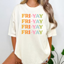 Large Ivory Fri Yay Stacked Graphic Tee, Happy Friday Shirt, Fri-Yay Tee, Teacher Graphic Tee, Weekend Shirt