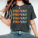 Large Pepper Fri Yay Stacked Graphic Tee, Happy Friday Shirt, Fri-Yay Tee, Teacher Graphic Tee, Weekend Shirt