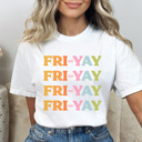 Large White Fri Yay Stacked Graphic Tee, Happy Friday Shirt, Fri-Yay Tee, Teacher Graphic Tee, Weekend Shirt