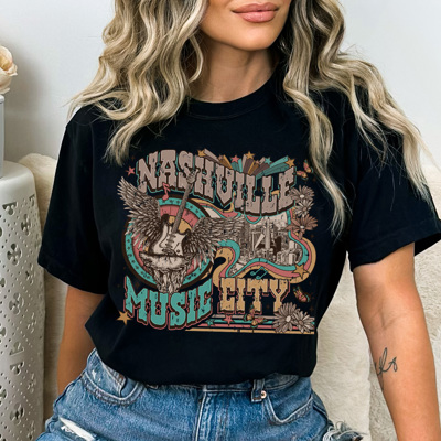Nashville Music City Graphic Tee, Country Graphic Tee, Western Shirt, Cowgirl Style, Music Tshirt