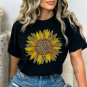 XXL Black Leopard Sunflower Graphic Tee, Trendy Shirt, Leopard Tee, Summer Tee