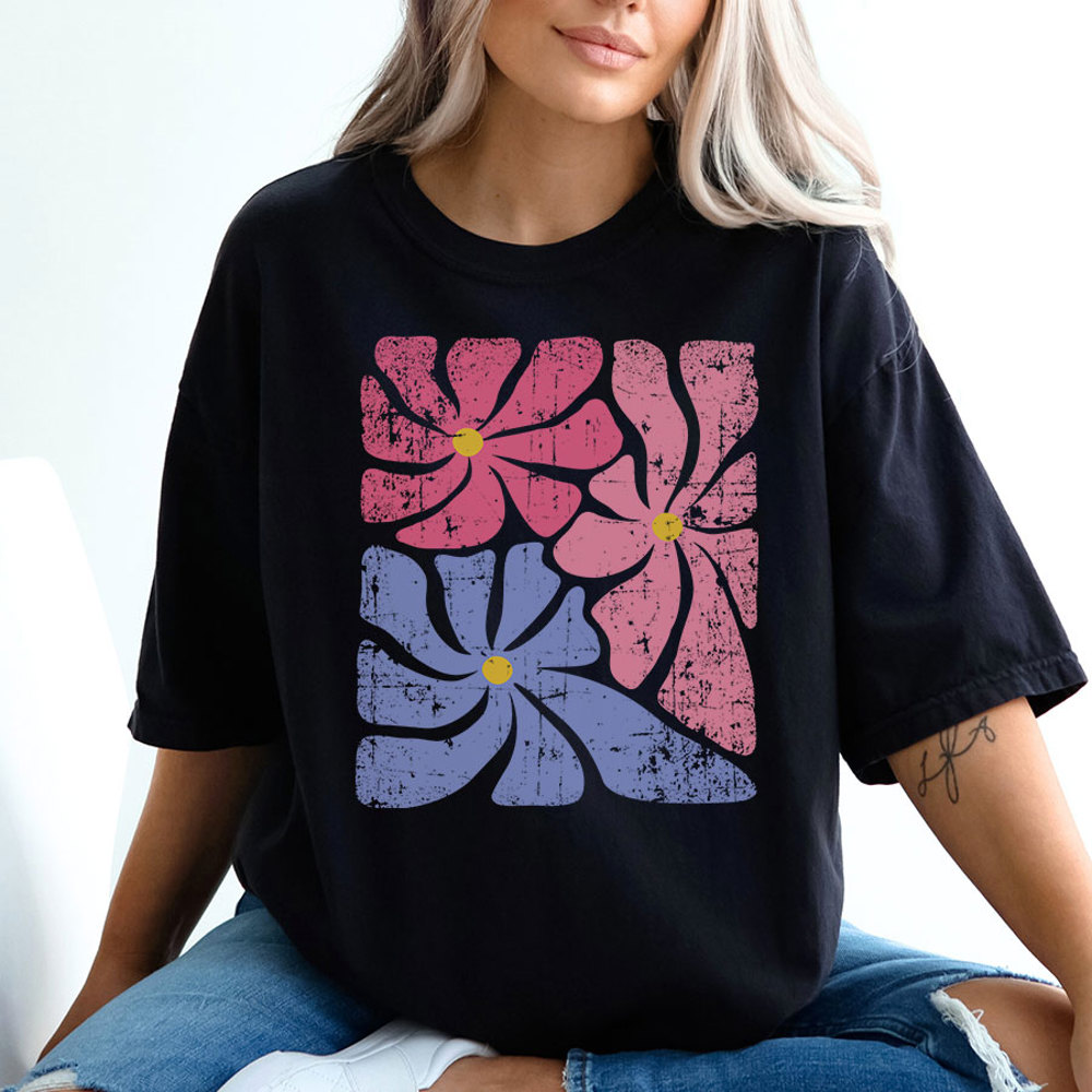 Pink Grunge Flower Boho Every Day Graphic Tee