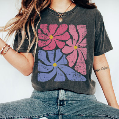 Pink Grunge Flower Boho Every Day Graphic Tee