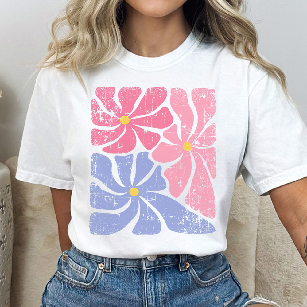 Pink Grunge Flower Boho Every Day Graphic Tee