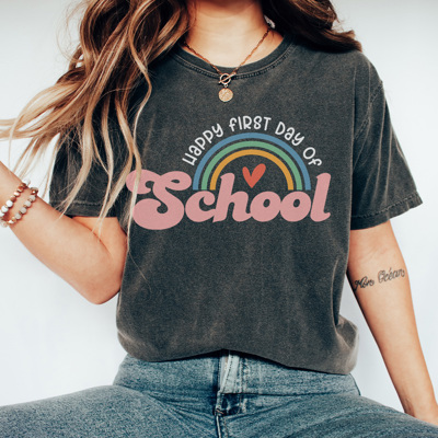 Happy First Day of School Graphic Tee, Cute Teacher Shirt, Back to School Tee, Teacher Tee
