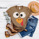 Small Heather Brown Turkey Character Cute Thanksgiving Graphic Tee