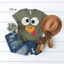 Small Olive Turkey Character Cute Thanksgiving Graphic Tee