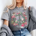 Small Light Gray Christmas Retro Peace Graphic Tee, Cute Christmas Shirt, Holiday Graphic Tee