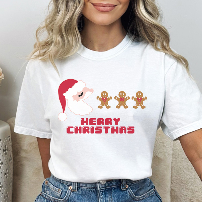 Pac Man Christmas Graphic Tee, Funny Christmas Shirt, Ugly Christmas Shirt, Santa Shirt