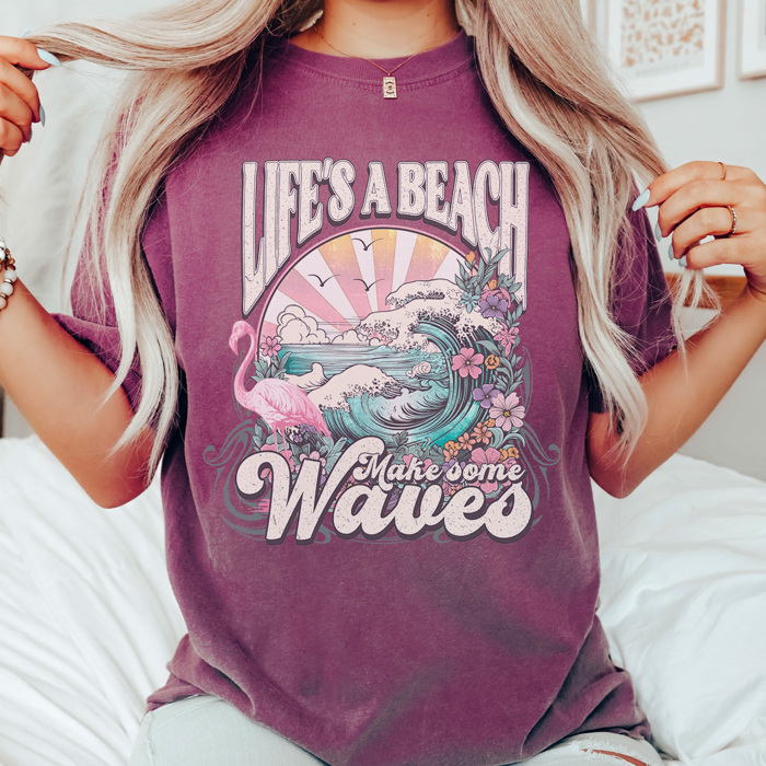 Life's A Beach Graphic Tee, Summer Tee, Beach Day Shirt, Vacation Tee, Mave Waves Shirt, Vintage Style, Comfort Colors