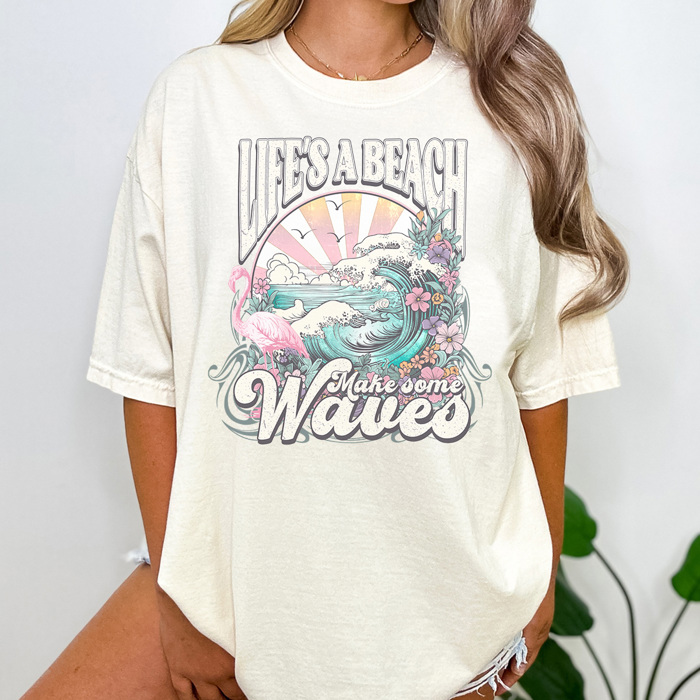 Life's A Beach Graphic Tee, Summer Tee, Beach Day Shirt, Vacation Tee, Mave Waves Shirt, Vintage Style, Comfort Colors