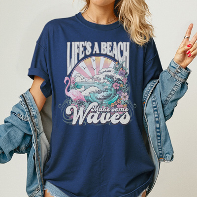 Life's A Beach Graphic Tee, Summer Tee, Beach Day Shirt, Vacation Tee, Mave Waves Shirt, Vintage Style, Comfort Colors
