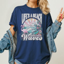  Life's A Beach Graphic Tee, Summer Tee, Beach Day Shirt, Vacation Tee, Mave Waves Shirt, Vintage Style, Comfort Colors