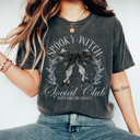 XXL Pepper Spooky Witch Social Club Graphic Tee, Halloween Shirt, Spooky Season, Coquette Bow Tee