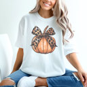 Small White Trendy Coquette Pumpkin Bow Graphic Tee