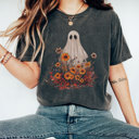  Boho Autumn Floral Ghost Graphic Tee, Comfort Colors Tee, Flower Ghost Tee, Cute Fall Shirt