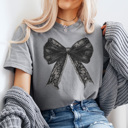 XXL Light Gray Halloween Coquette Bow Graphic Tee, Halloween Shirt, Spooky Season, Coquette Bow Tee